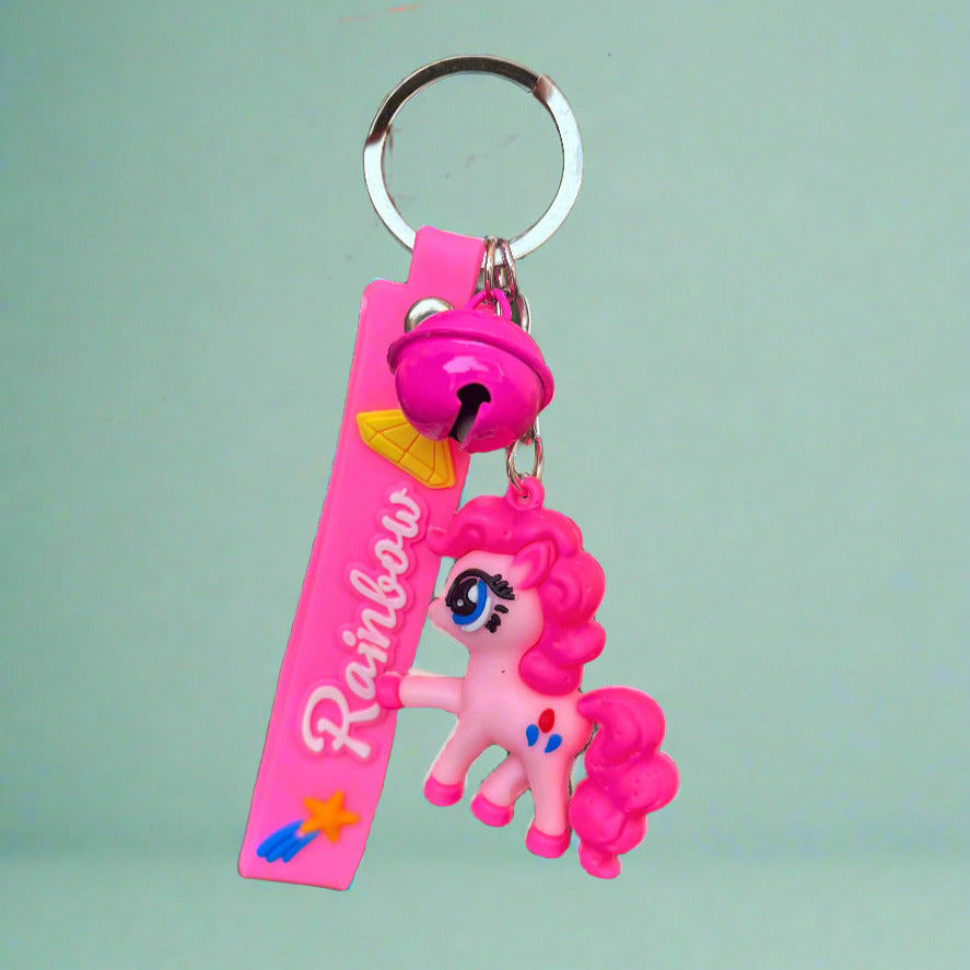 Pink Pony Keychain with Strap and Bell - PVC Rubber Accessory - Project M Shop