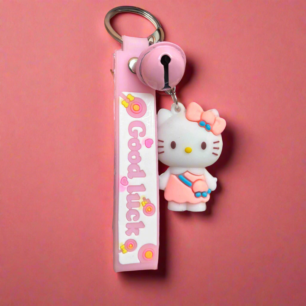 Hello Kitty Keychain With Strap and Bell - PVC Rubber Accessory - Project M Shop