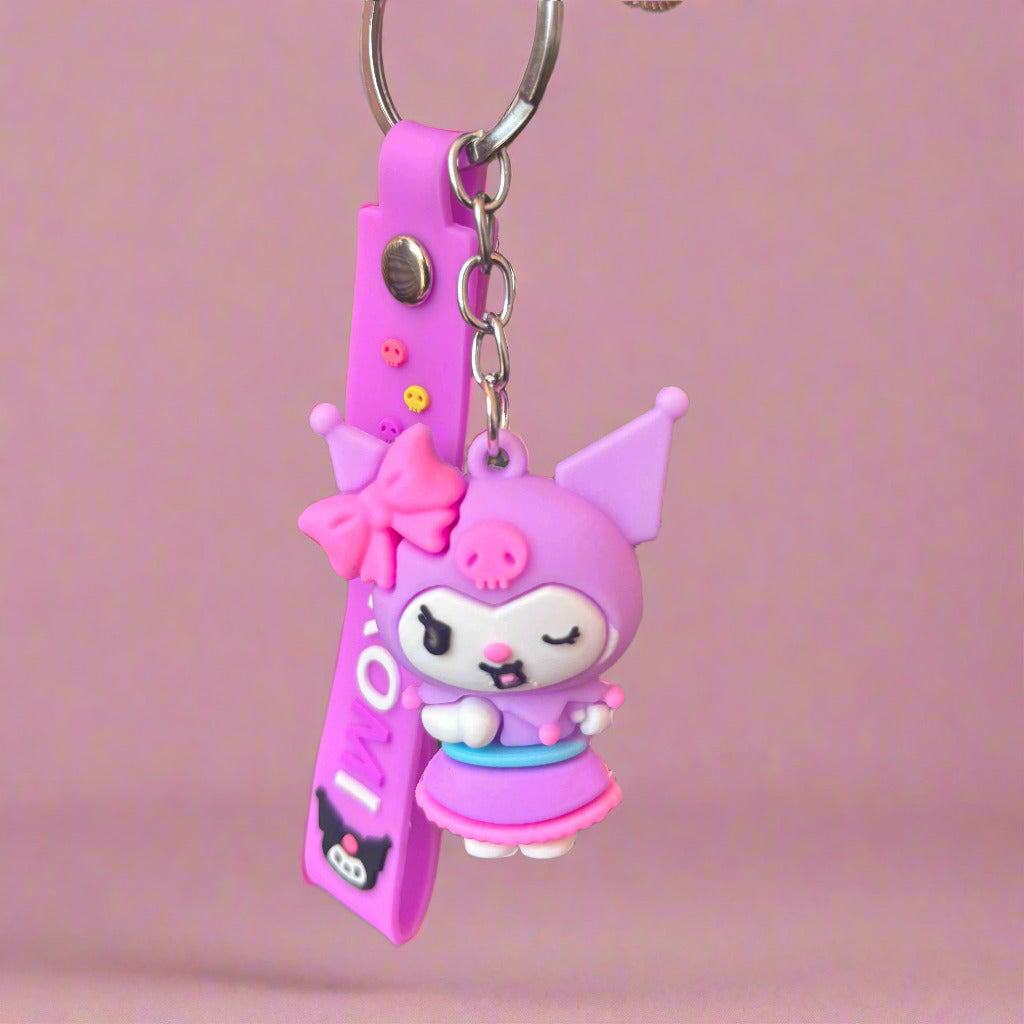 Kuromi PVC Keychain - Purple Rubber Keychain with Strap - Project M Shop