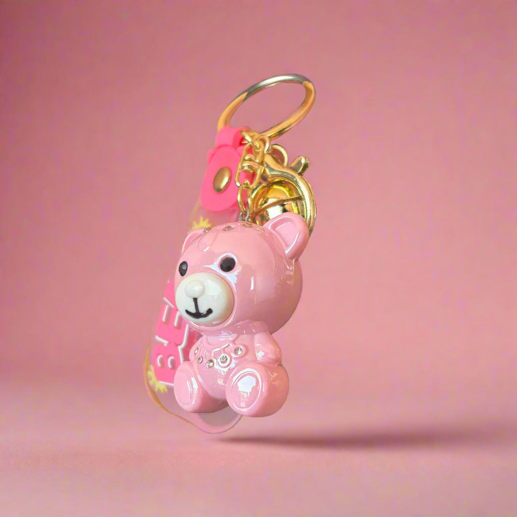 Pink Bear Keychain - Premium Quality Acrylic Keychain with Strap for Stylish Accessories - Project M Shop