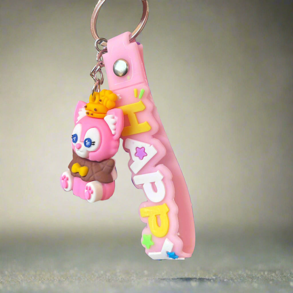 Pink PVC Rubber Keychain with Strap and Bow - Pink Gong Design - Project M Shop