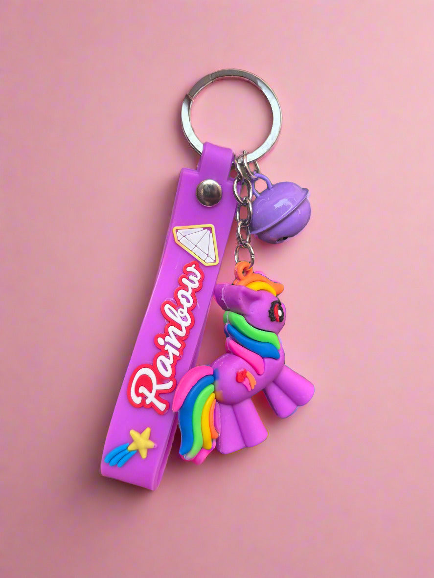 Purple Pony Keychain with Strap and Bell - PVC Rubber Accessory - Project M Shop