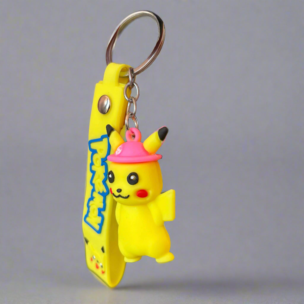 Pink Cap Pikachu Keychain with Strap - PVC Rubber Accessory - Project M Shop