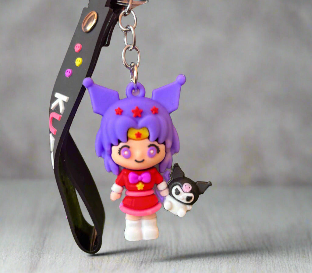 Kuromi Keychain - Cute Girl Design PVC Keychain with Strap - Project M Shop