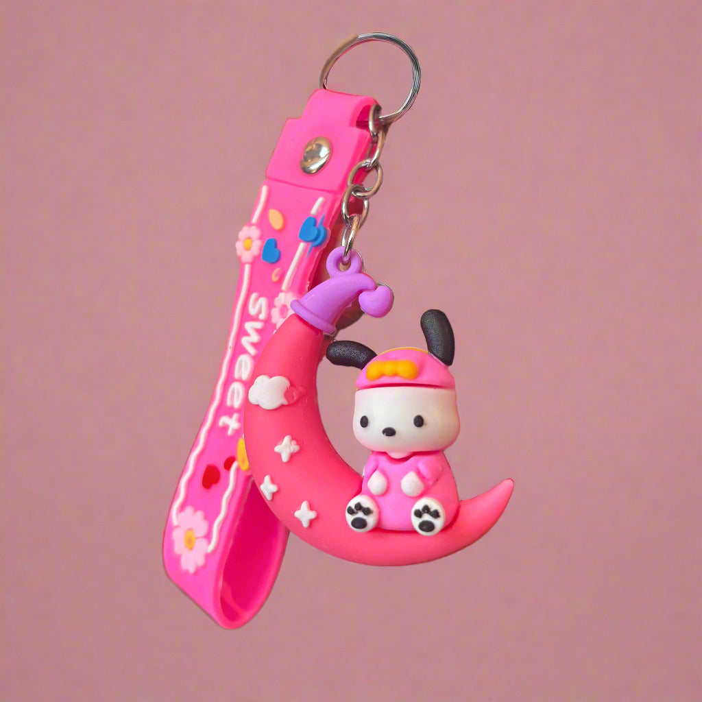 Pochacco Moon Keychain with Strap - PVC Rubber Design - Project M Shop