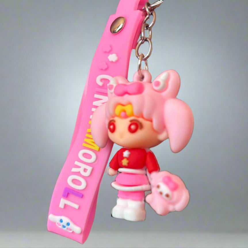 Cinnamoroll Keychain - Girl With Cinnamoroll PVC Rubber Keychain with Strap - Project M Shop