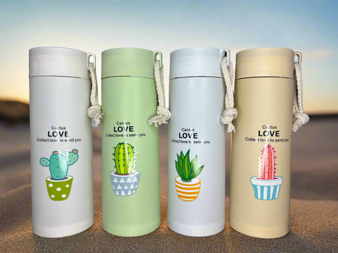 Cactus Printed Glass Water Bottle - 450 Ml - Random Color - Project M Shop