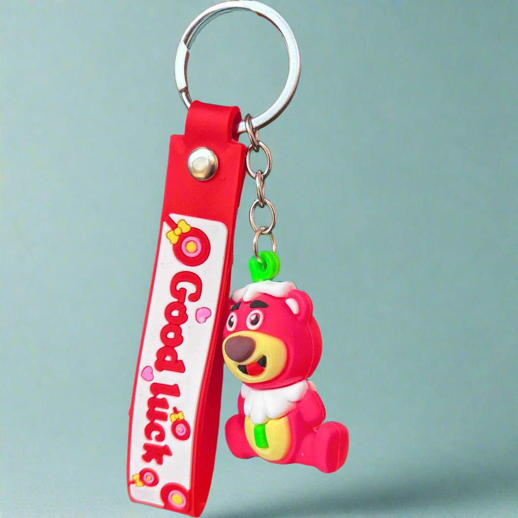 Red Bear Keychain with Strap - PVC Rubber Keychain - Project M Shop