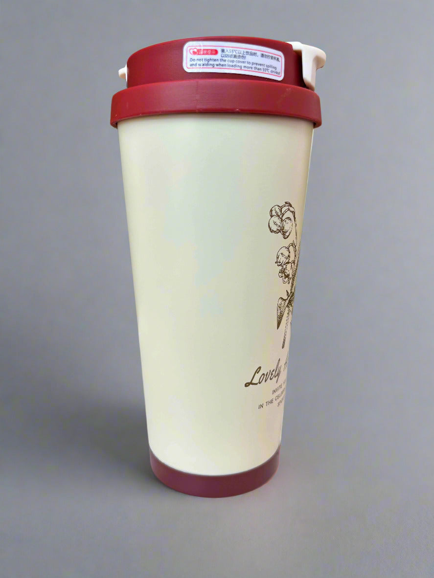 Blooming Delight Tumbler - Insulated Stainless Steel Cream & Red Mug - 600 ML - Project M Shop