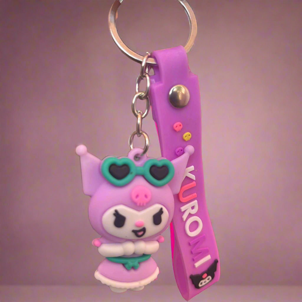 Kuromi Keychain with Sunglasses - PVC Rubber Keychain with Strap - Project M Shop