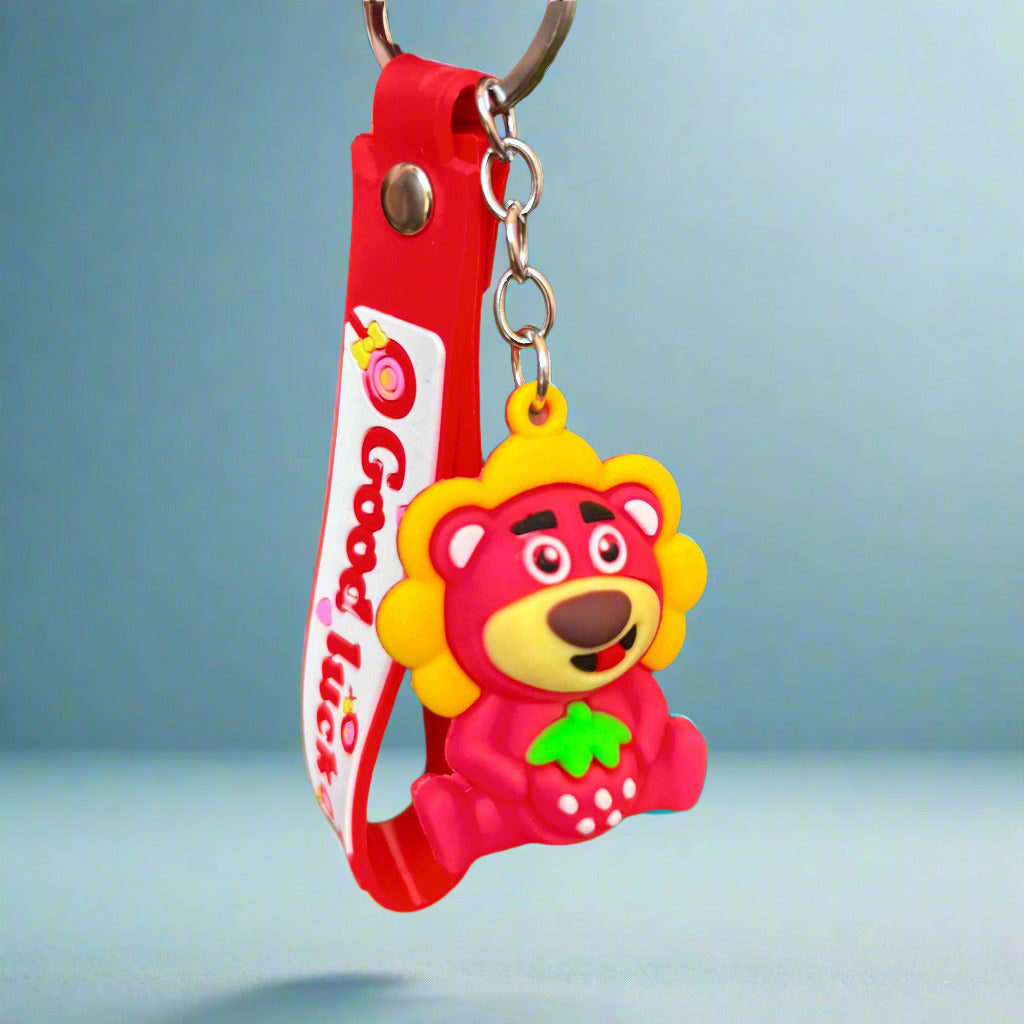 Red and Yellow Bear Keychain with Strap - PVC Rubber Design - Project M Shop