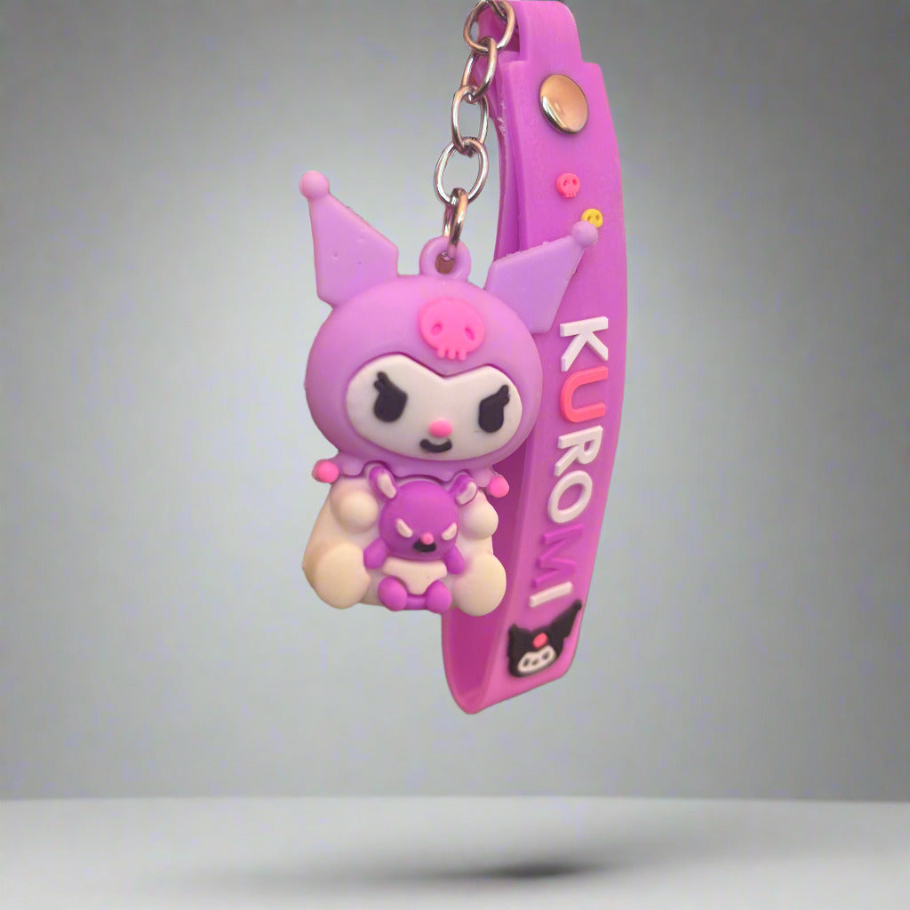 Kuromi Keychain with Danger Sign Strap - PVC Rubber Design - Project M Shop