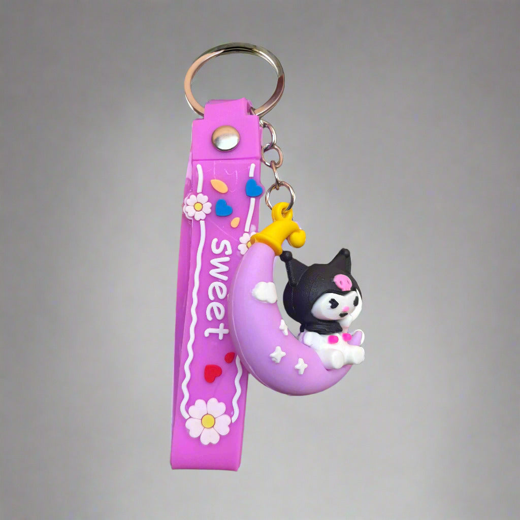 Kuromi Keychain on Moon PVC Rubber with Strap - Project M Shop
