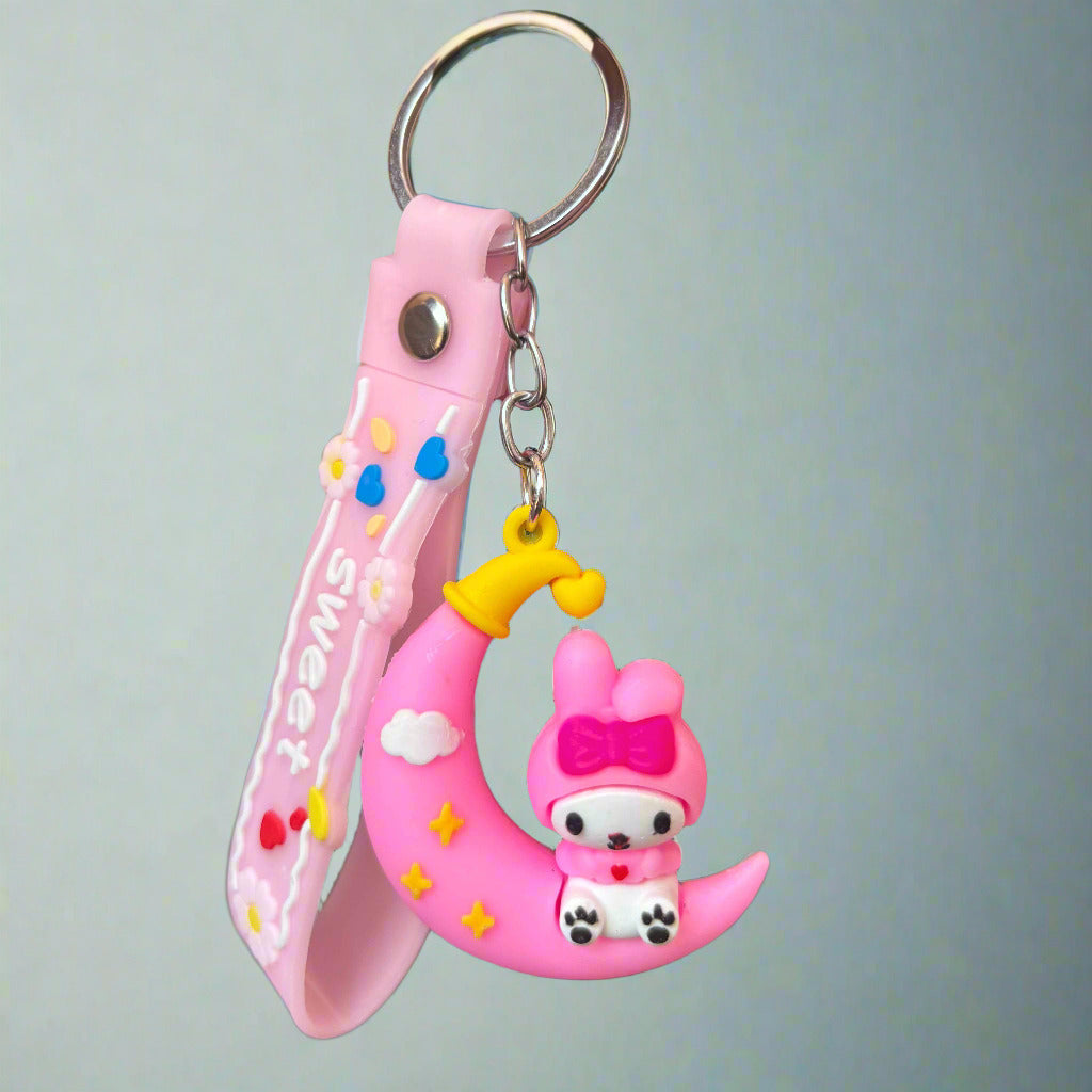 My Melody Keychain on Moon PVC Rubber with Strap - Project M Shop