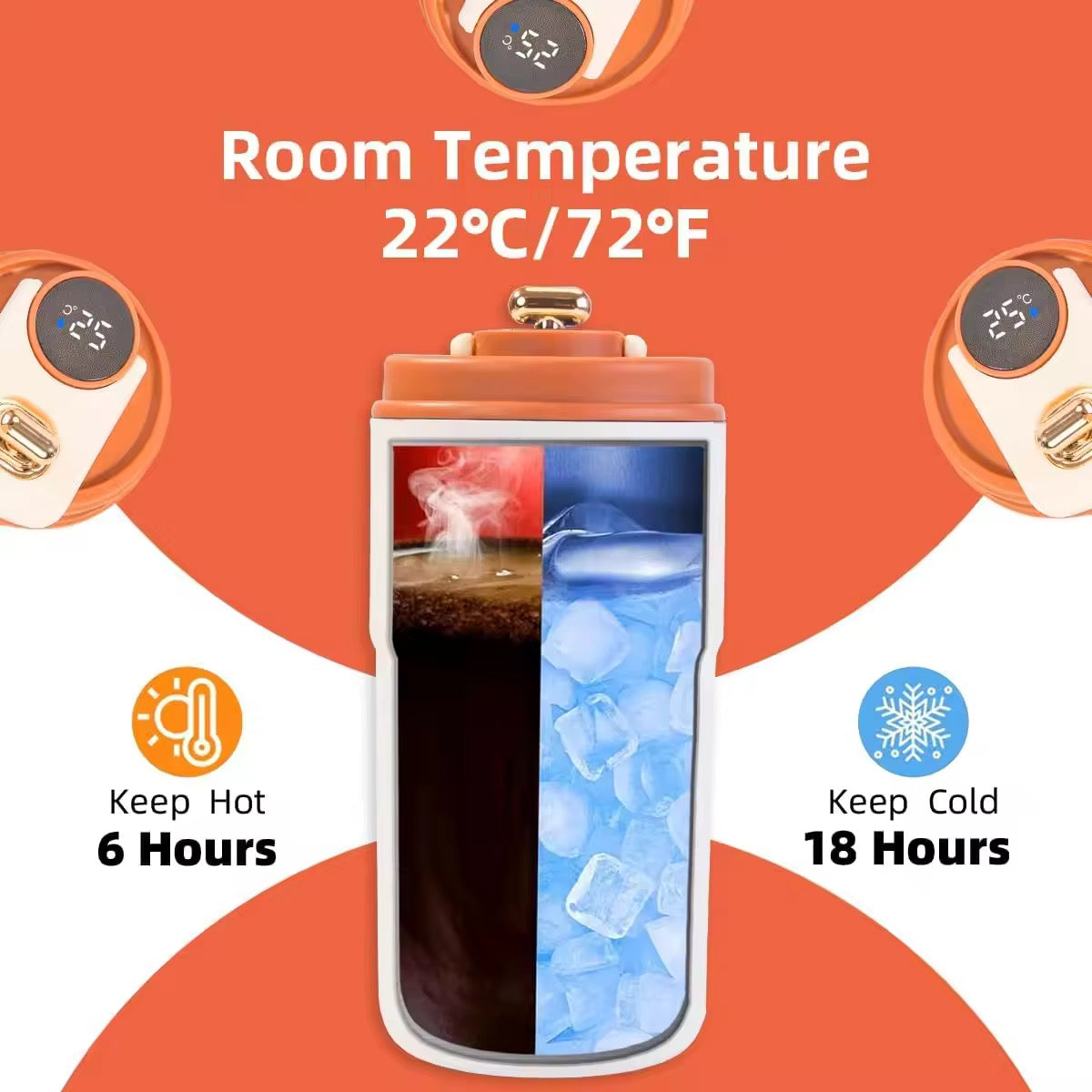 LED Smart Temperature display thermo Tumbler Stainless Steel Travel Coffee Mug With Strap - 450Ml - Random Color - Project M Shop