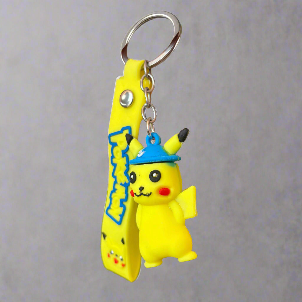 Blue Cap Pikachu Keychain PVC Rubber with Strap - Project M Shop