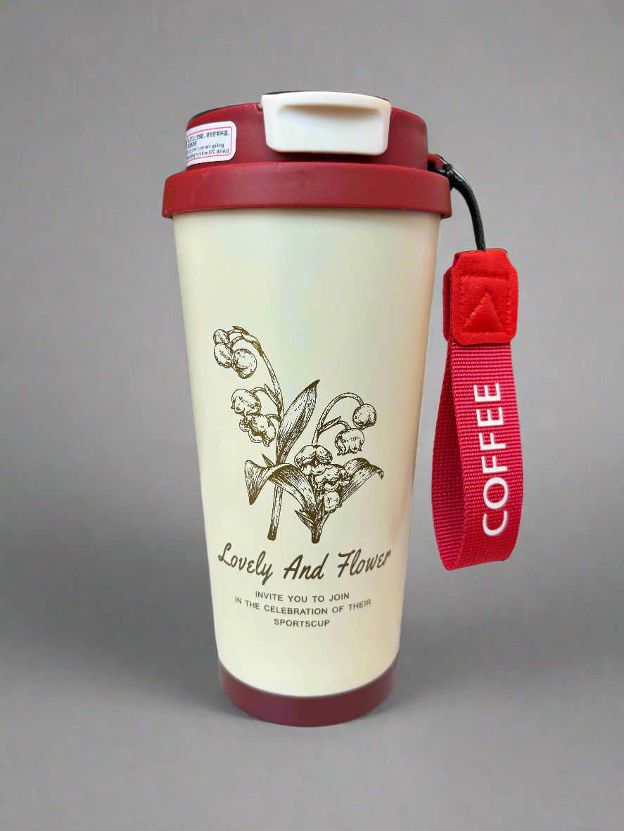 Blooming Delight Tumbler - Insulated Stainless Steel Cream & Red Mug - 600 ML - Project M Shop