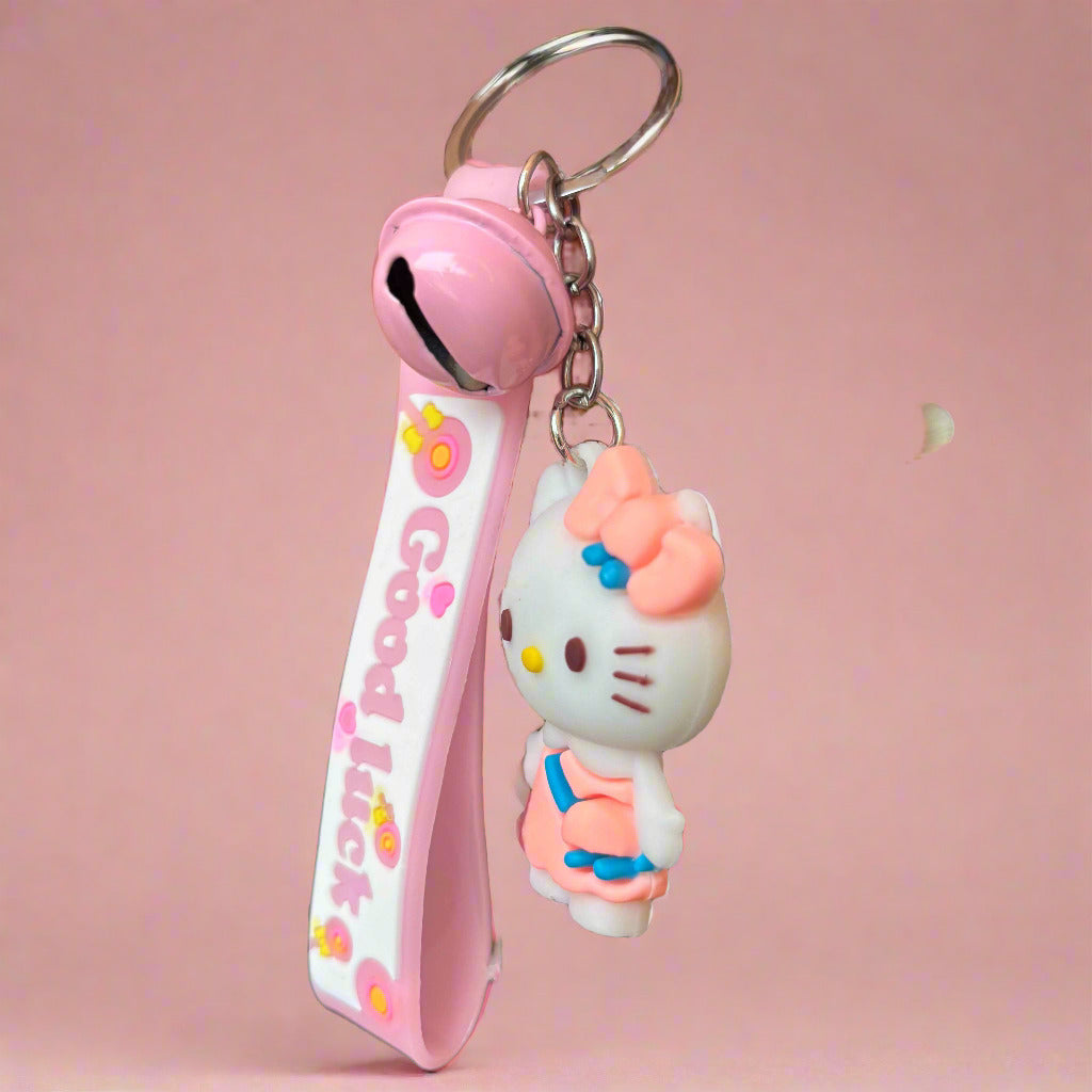 Hello Kitty Keychain With Strap and Bell - PVC Rubber Accessory - Project M Shop