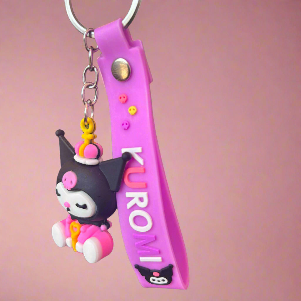 Kuromi PVC Rubber Keychain with Strap - Cute Design Keychain - Project M Shop