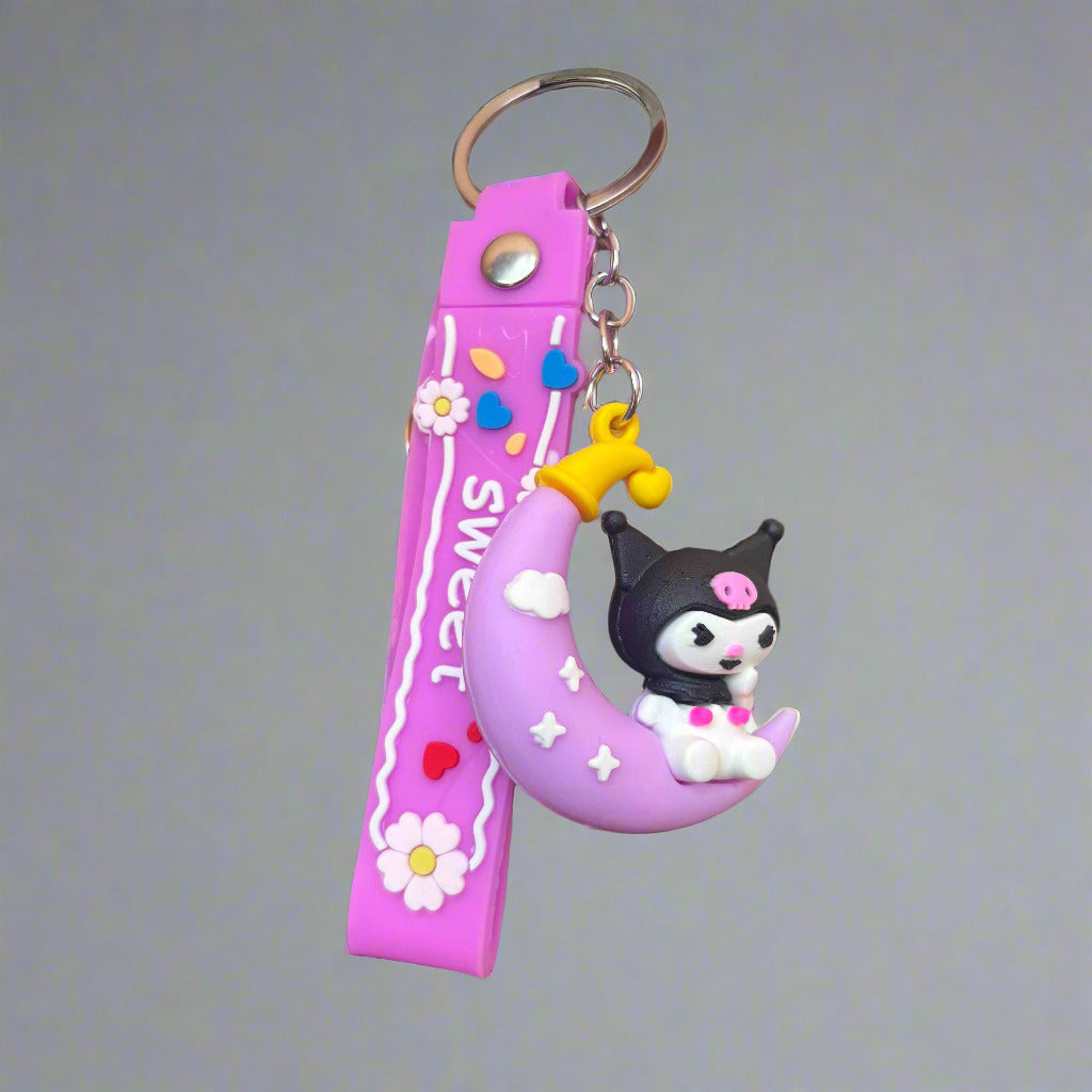 Kuromi Keychain on Moon PVC Rubber with Strap - Project M Shop
