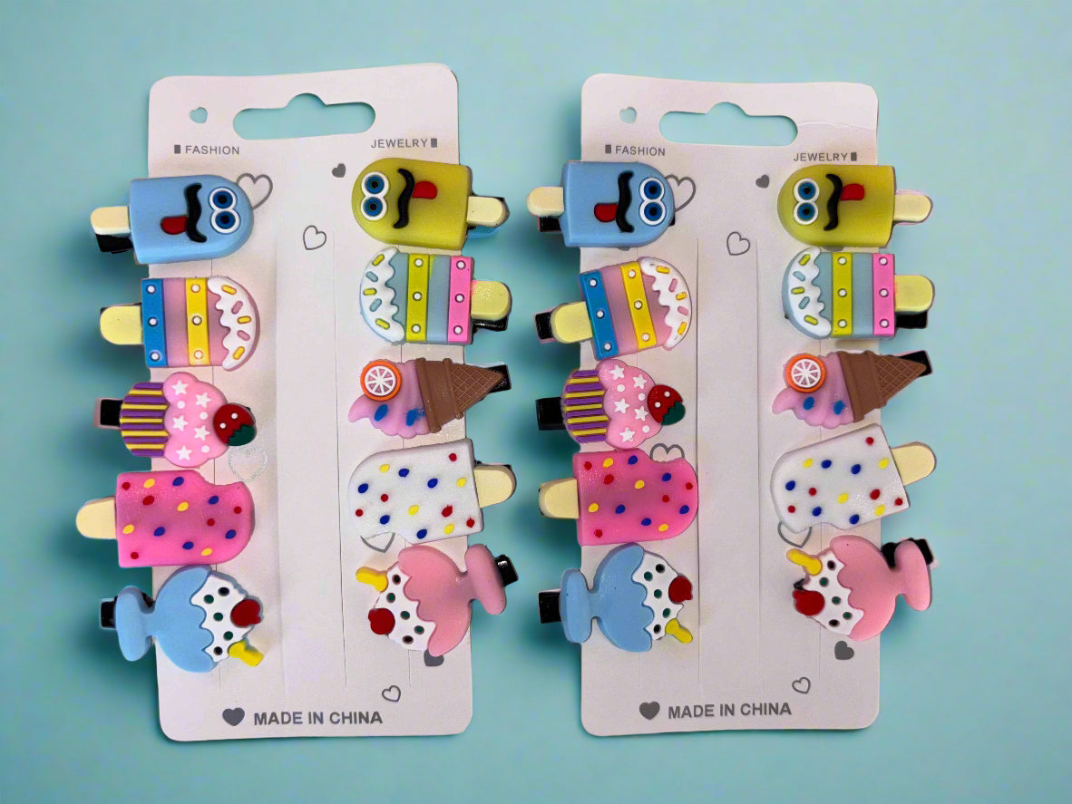 Set of 2 Colorful Ice Cream Hair Clips for Girls - Fun and Vibrant Hair Accessories - Project M Shop