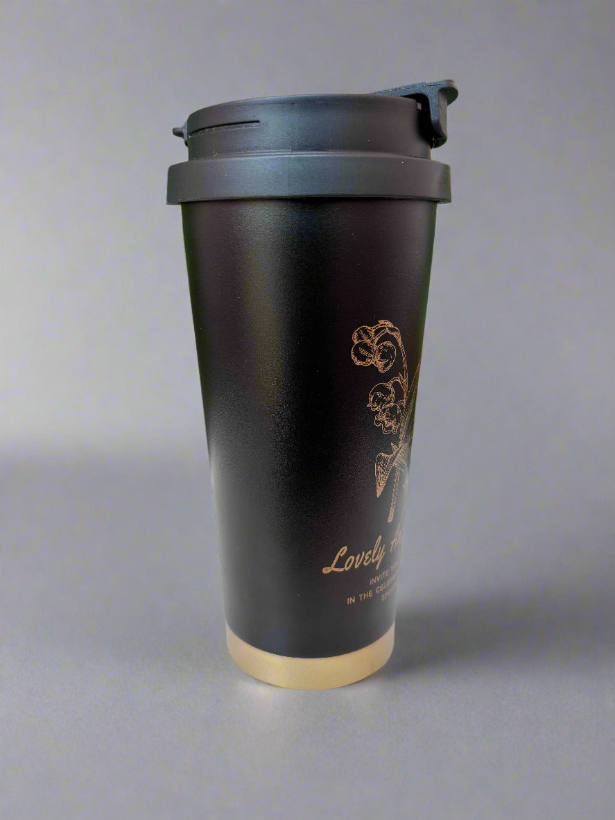 Elegant Insulated Tumbler - Black & Golden Flower Design 600 ML - Project M Shop