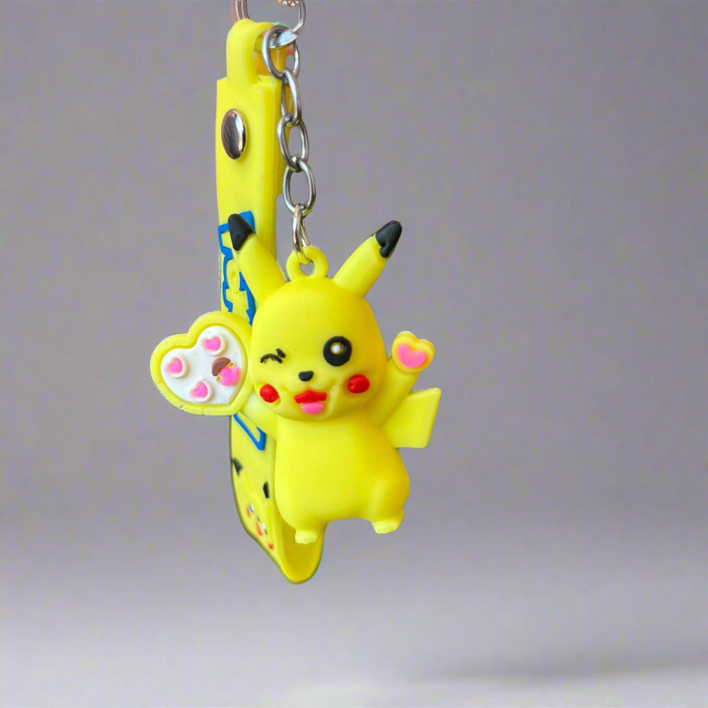 Pikachu Keychain - Happy PVC Rubber Keychain with Strap - Project M Shop