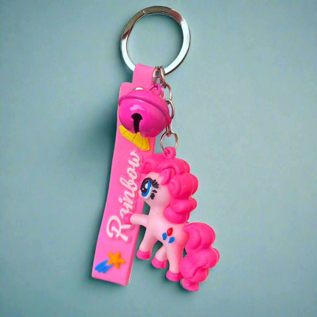 Pink Pony Keychain with Strap and Bell - PVC Rubber Accessory - Project M Shop