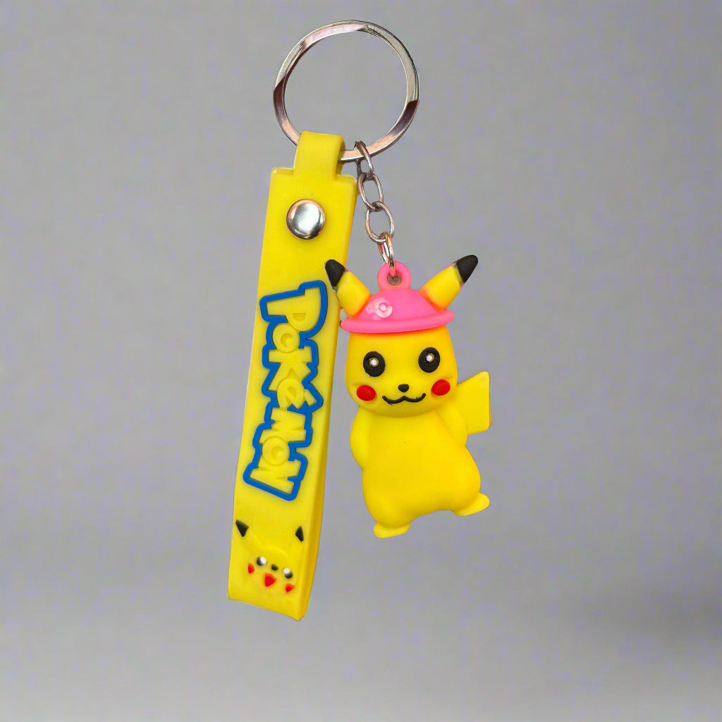 Pink Cap Pikachu Keychain with Strap - PVC Rubber Accessory - Project M Shop