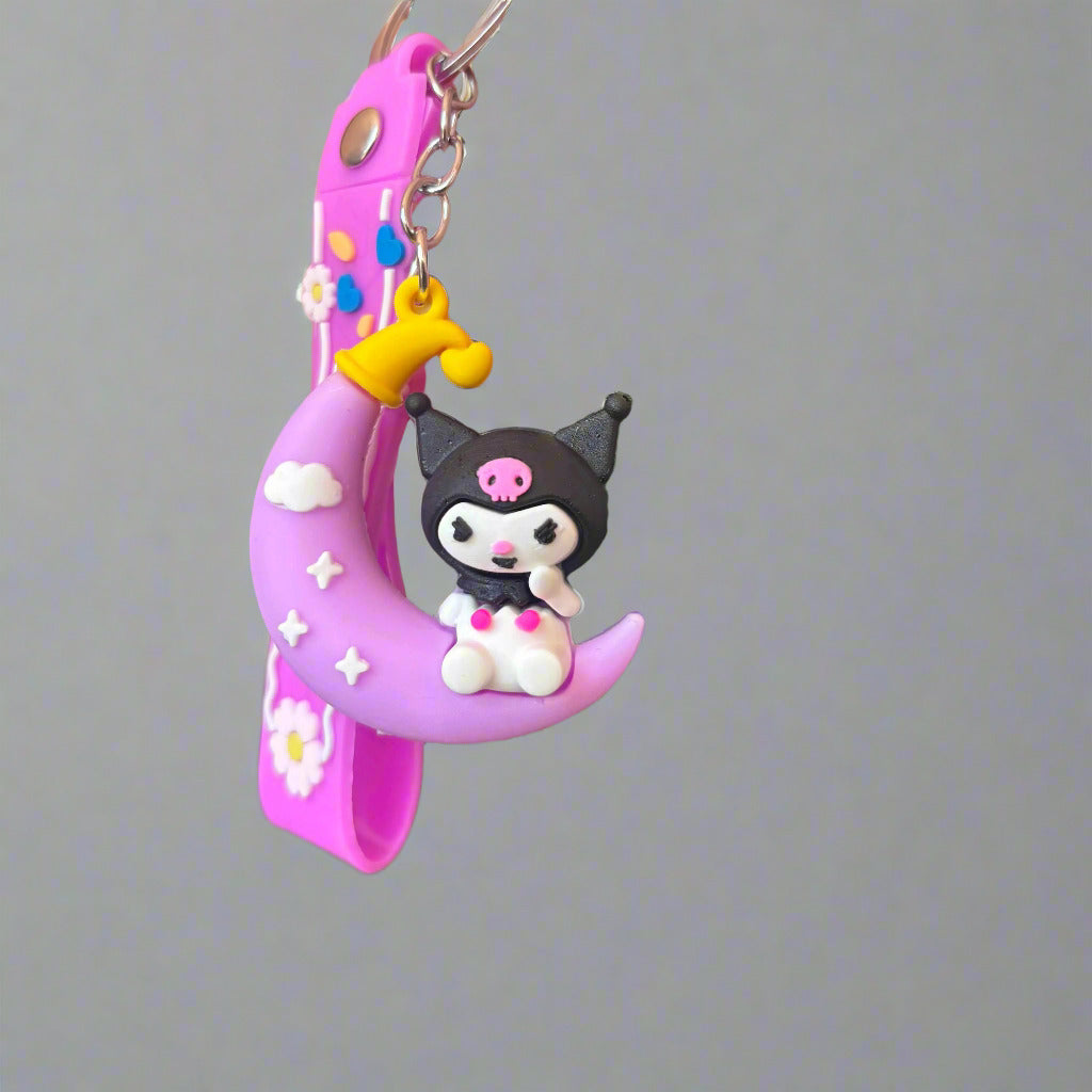 Kuromi Keychain on Moon PVC Rubber with Strap - Project M Shop