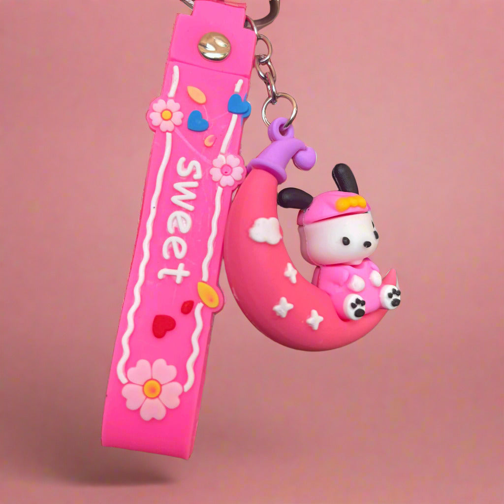 Pochacco Moon Keychain with Strap - PVC Rubber Design - Project M Shop