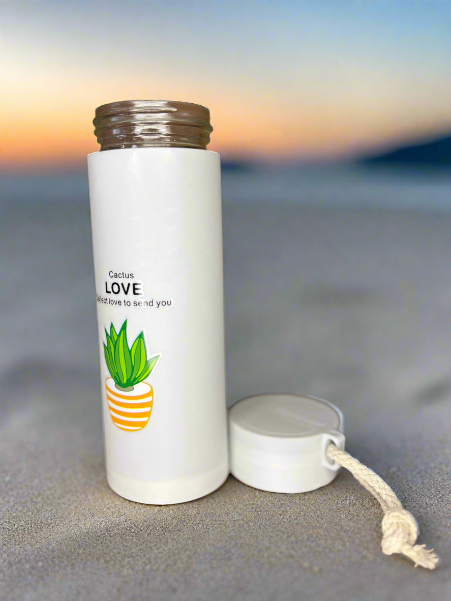 Cactus Printed Glass Water Bottle - 450 Ml - Random Color - Project M Shop