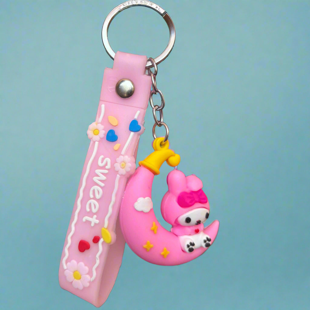 My Melody Keychain on Moon PVC Rubber with Strap - Project M Shop