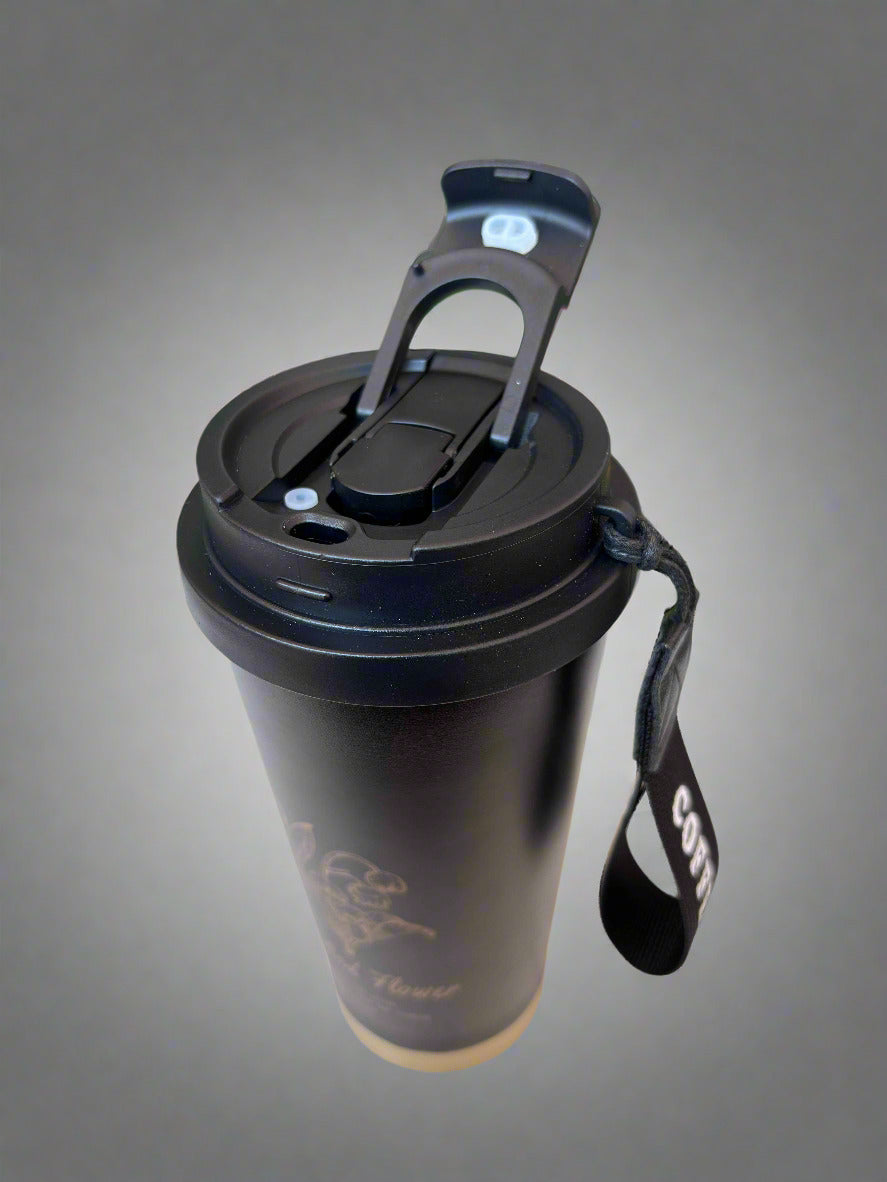 Elegant Insulated Tumbler - Black & Golden Flower Design 600 ML - Project M Shop