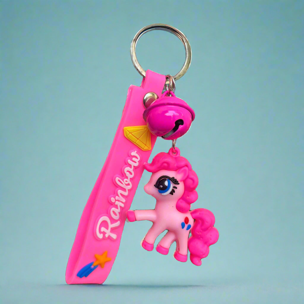 Pink Pony Keychain with Strap and Bell - PVC Rubber Accessory - Project M Shop
