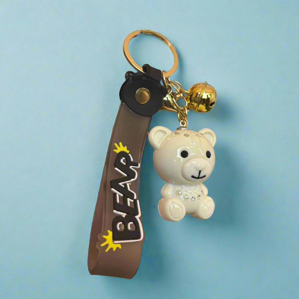 Cream Color Bear Keychain - High Quality Acrylic with Strap - Project M Shop