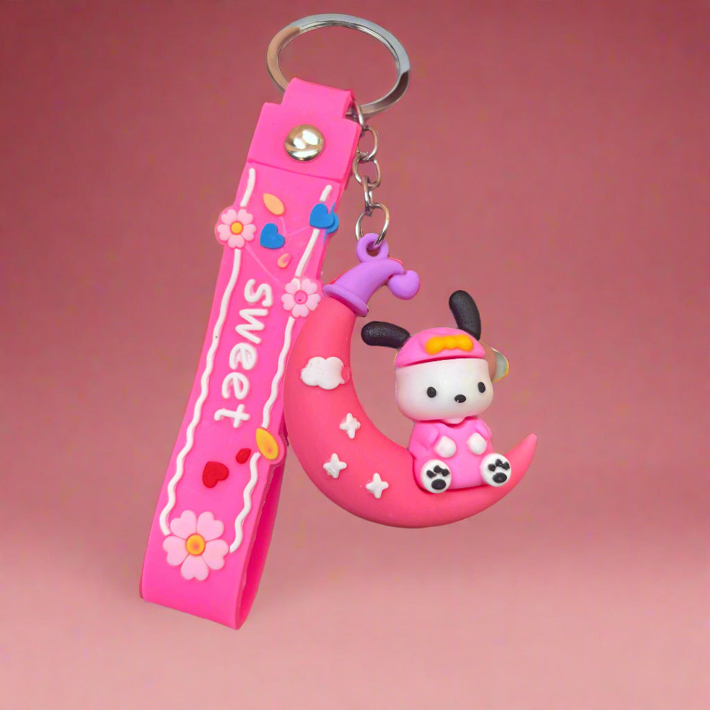 Pochacco Moon Keychain with Strap - PVC Rubber Design - Project M Shop