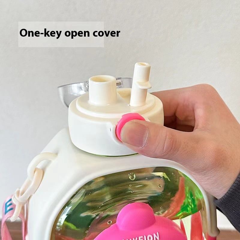 Cartoon Double-Drinking Plastic Water Bottle with Convenient Strap & 3D cartoon Patchwork - 1000 ML - Project M Shop