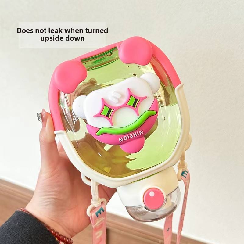 Cartoon Double-Drinking Plastic Water Bottle with Convenient Strap & 3D cartoon Patchwork - 1000 ML - Project M Shop