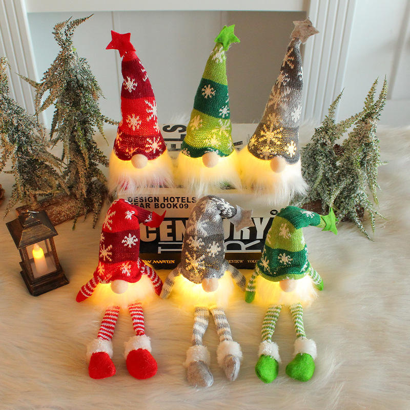 (1 Piece) Handmade Swedish Santa Gnomes with Bendable Hat, Scandinavian Santa Elf Ornaments,Christmas Gnomes Light up - Random Design