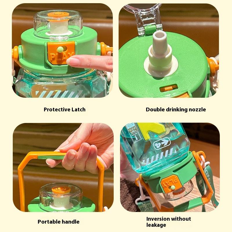 Children's Portable Sports Cute Handle Water Bottle With Pop-up Lid & Lock - 1100 Ml - Random Color - Project M Shop