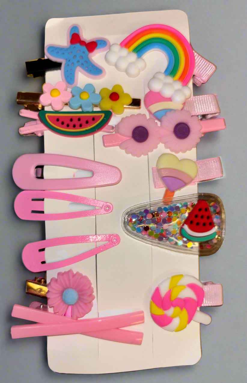 14 Pcs Cute Cartoon Hair Clips Set for Kids - Popular Barrettes Hairgrips Accessories Gift Set - HAIR-14-8108 - Project M Shop