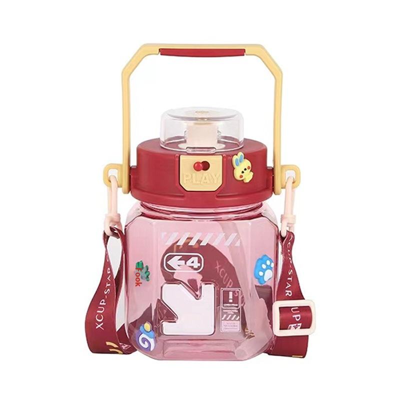 Children's Portable Sports Cute Handle Water Bottle With Pop-up Lid & Lock - 1100 Ml - Random Color - Project M Shop