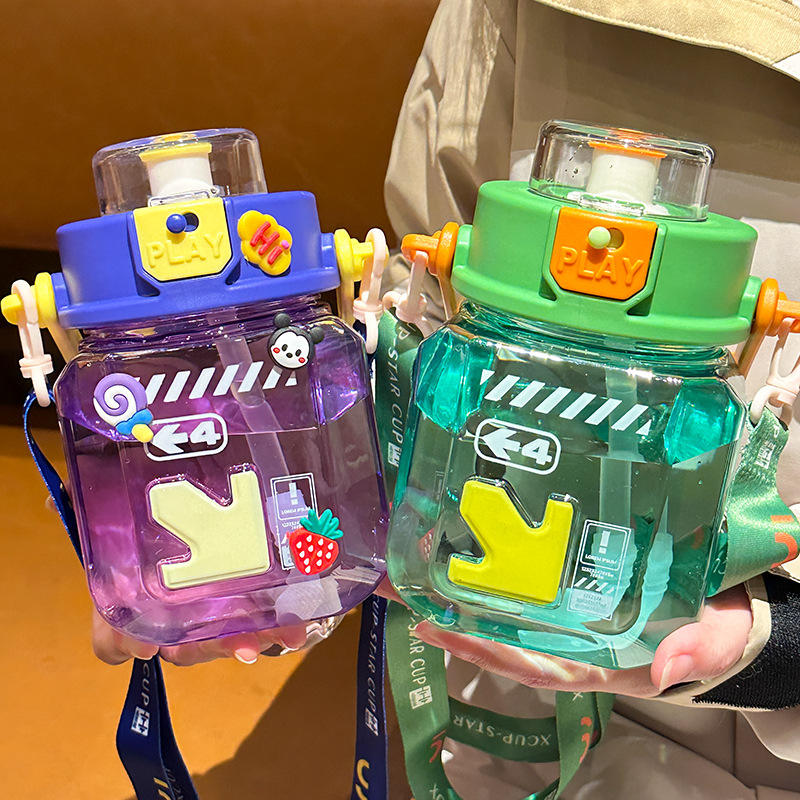 Children's Portable Sports Cute Handle Water Bottle With Pop-up Lid & Lock - 1100 Ml - Random Color - Project M Shop