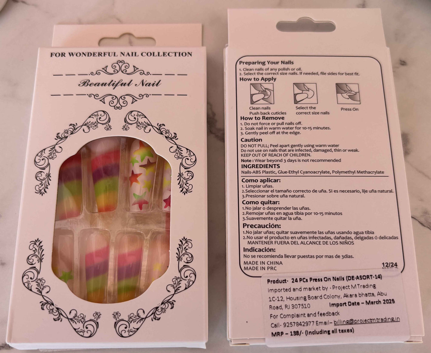 24 PCs Press-on Nails Set for Stunning Nail Art - Project M Shop