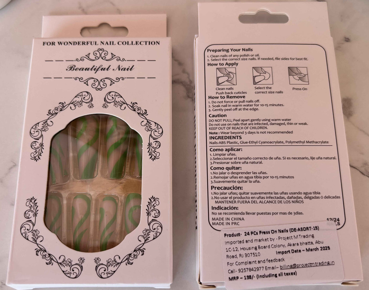 24 PC Press-on Nails Set - SKU-De-Asort-15 - Project M Shop