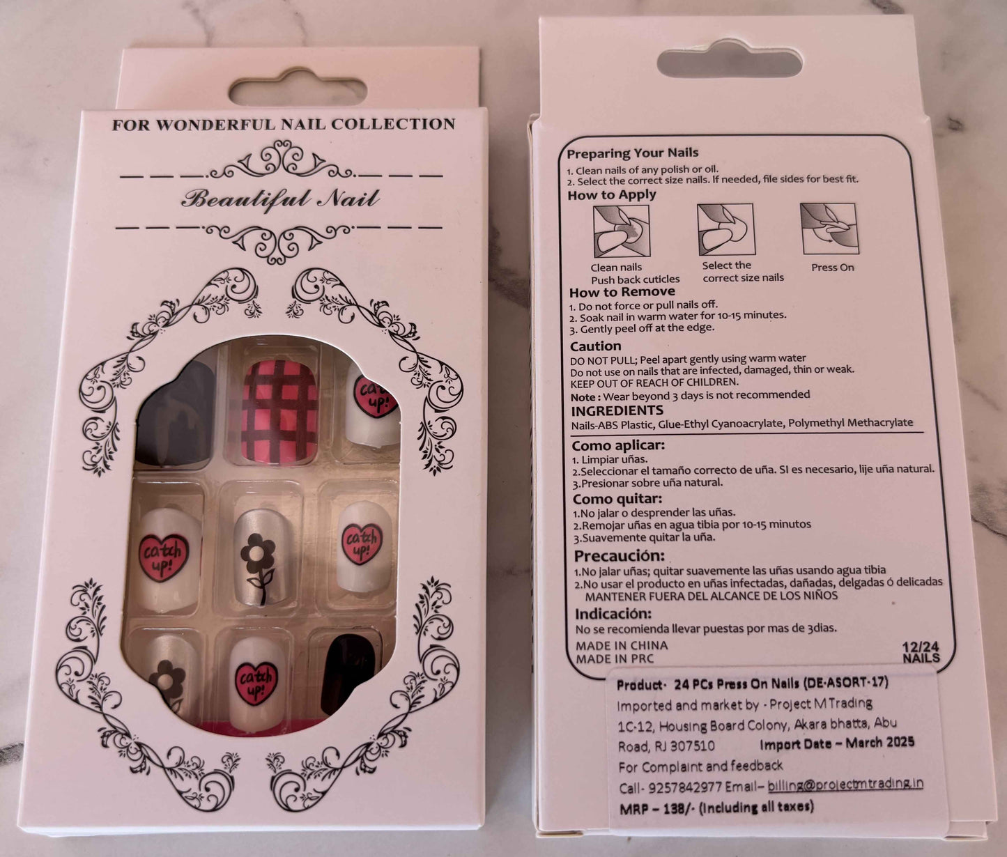 24 PCs Press-on Nails Set - SKU-De-Asort-17 - Project M Shop