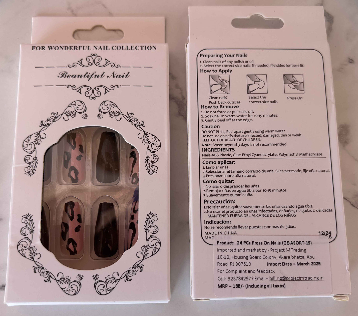 24 PCs Press-on Nails Set - Stylish and Easy Application - Project M Shop