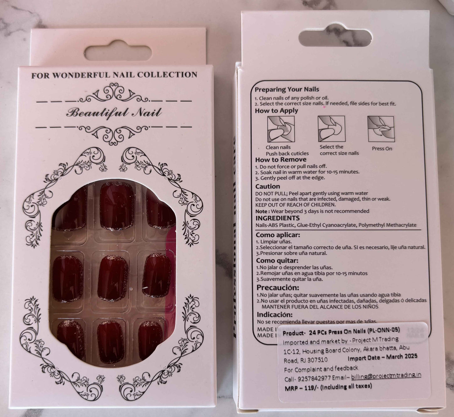 24 PCs Press-on Nails Set | High-Quality Press-on Nails Set - Project M Shop