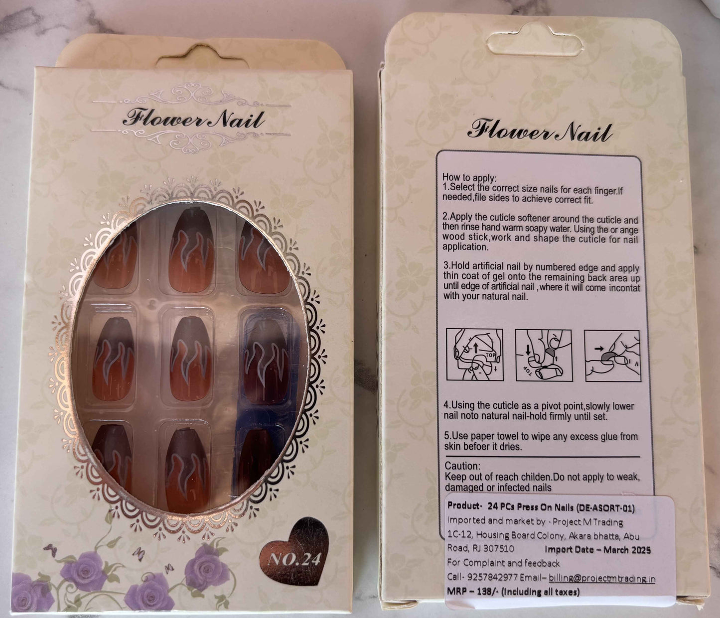 24 PCs Press-on Nails Set - Stylish and Durable Press-on Nails Set - Project M Shop